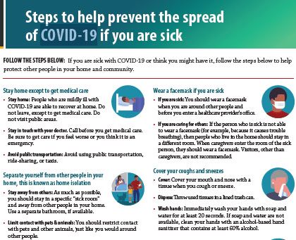 Steps to help prevent the spread of COVID-19 if you are sick