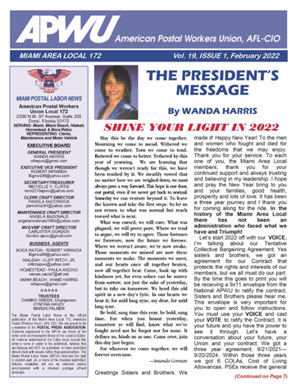 Miami Postal Labor News February 2022 cover
