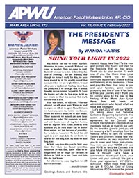 February 2022 Miami APWU newsletter cover